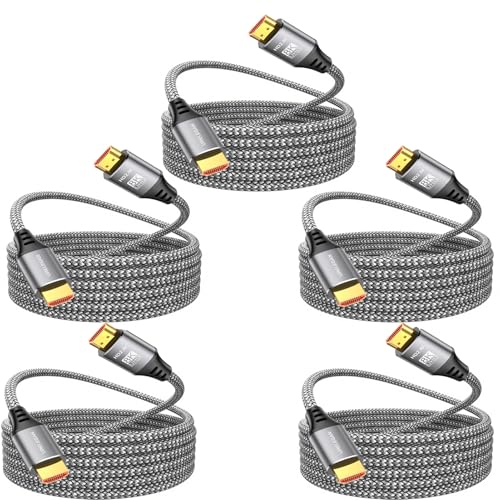 8K HDMI Cable 10FT 5-Pack,HDMI 2.1 Cord Multipack | HDMI eARC/ARC Cable,Support 4K@120Hz/144Hz, 8K@60Hz, HDCP2.3/2.2, HDR10+ for Soundbar, KVM, PS5, Xbox, Roku/LG TV,Projector - size: 10FT