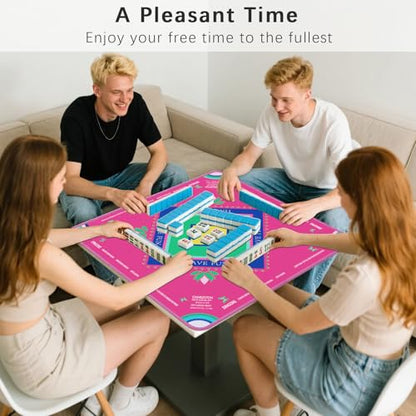Mahjong Mat with Lotus & Butterfly Pattern, Anti-Slip Noise Reduction Rubber Gaming Mat, 32.4 x 32.4 Inch Magenta, Foldable Table Cover for Mahjong, Poker & Board Games - color: Magenta