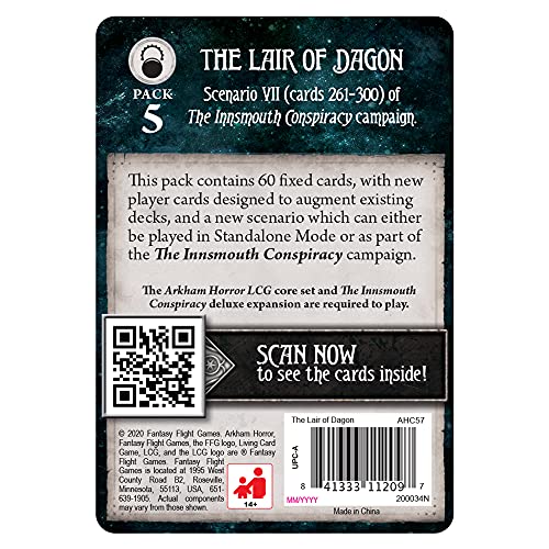 Arkham Horror The Card Game The Lair of Dagon Mythos Pack - Descend Into The Heart of Conspiracy! Cooperative Living Card Game, Ages 14+, 1-4 Players, 1-2 Hour Playtime, Made by Fantasy Flight Games - size: Mythos Pack, style: The Lair of Dagon