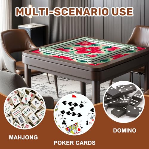 Mahjong Mat 31.5" x 31.5" Bold Floral Red Green Flowers Soft Beige Non-Slip Noise Reduction Mahjong Tiles Table Cover for Dominoes Poker Card Board and Tile Games - color: Color1