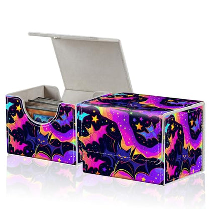 for MTG Commander Deck Box,Card Deck Box for Trading Yugioh MTG,Fits 100 Double Sleeved Cards,PU Leather Strong Magnet Case for Magic Commander TCG CCG,Glitter Bat - color: Glitter Bat