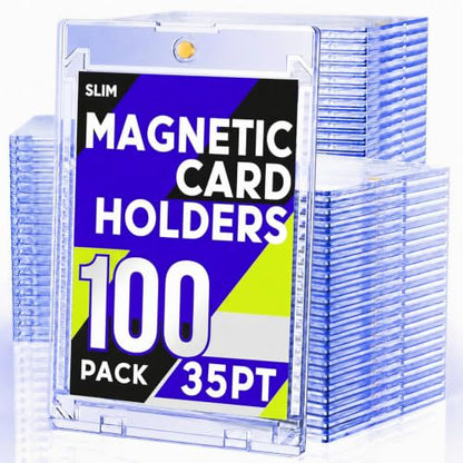 100ct Magnetic Card Holder, 35pt Slim One Touch Card Holder, U-V Cards Protectors Hard Plastic, Magnetic Hard Case for Trading, Sports, Baseball, Football, Game Cards - size: 100 PACK