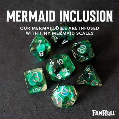 FanRoll 16mm Resin Poly DND Dice Set: Mermaid Scales, Role Playing Game Dice for Dungeons and Dragons