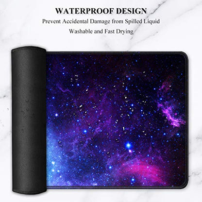 Auhoahsil Large Gaming Mouse Pad, Galaxy Theme XXL 35.4 x 15.7 in Desk Pad Stitched Non-Slip Rubber Long Computer Mousepad Thin Extended Full Size Desk Mat for Desktop, Laptop, Wireless Mice, Purple - color: 03 Galaxy, size: 35.5L x 15.7W inches