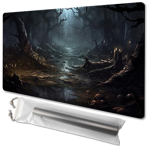 MTG Playmat Size 24x14in Free Storage Bags Non-Slip Backing Printing, Ideal for Card Game Enthusiasts TCG Playmat (Dark Forest,No with Zone) - color: Dark Forest-no With Zone