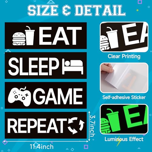 4 Pcs Glow in The Dark Neon Game Wall Stickers, Boys Gamer Room Wall Decals, Waterproof Vinyl Video Game Console Room Decor, Kids Bedroom PlayRoom Nursery Party (Green) - color: Luminescent-044wscp-green