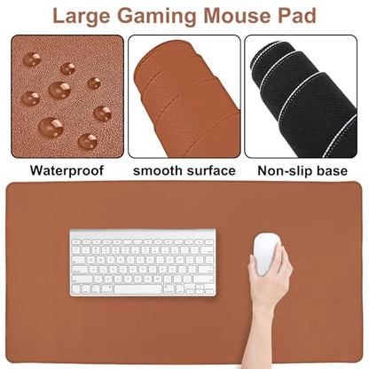 MOSISO Keyboard Mouse Pad Set, PU Leather Large Gaming Mousepad&Keyboard Wrist Rest&Mouse Wrist Rest&Coaster, Ergonomic Non-Slip Mousepad&Easy Typing Cushion with Memory Foam for Home Office, Brown