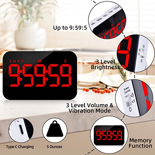 PERSUPER Kitchen Digital Timer, Count Down Up, Rechargeable, Vibration Mode | Adjustable Volume and Brightness LED Display, Time Management Cook, Desk, Kids Adults Study Teaching, Kitchen Gadgets RGB ﻿ - color: .Rgb