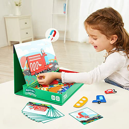 Toi Kids Magnet Toys Magnetic Jigsaw Puzzle Boxes with Game Board for Kids Ages 3-8, Portable Travel Game, Transport - style: Transport