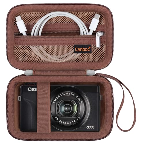 Canboc Carrying Case for Canon PowerShot G7 X Mark III/ G7X Mark II Digital 4K Vlogging Camera, SX740 SX730 Camera Bag, Zipper Mesh Pocket fits USB Cable, Batteries, Brown - color: Brown
