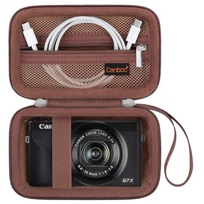 Canboc Carrying Case for Canon PowerShot G7 X Mark III/ G7X Mark II Digital 4K Vlogging Camera, SX740 SX730 Camera Bag, Zipper Mesh Pocket fits USB Cable, Batteries, Brown - color: Brown