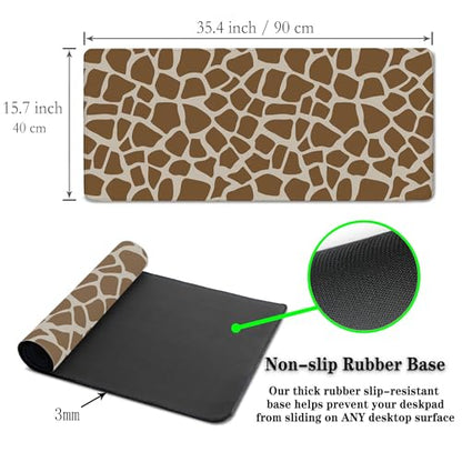 Office Desk Mat Yellow, Large Mouse Pads Gaming, Waterproof Non-Slip Rubber Base, 35.4" X 15.7" for Work/Game/Office/Home Cartoon Spots Fur Animal Africa - color: Giraffe Skin