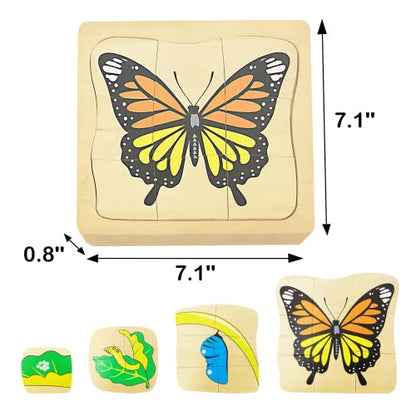 Montessori Wooden Puzzles for Kids Ages 4-8, 4 Layer Life Cycle of Butterfly Jigsaw Puzzle for Toddlers, Children Preschool Learning Educational Puzzles Spring Toys Gift for Boys and Girls (Butterfly) - style: Butterfly