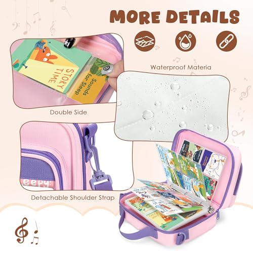 LoDrid Card Binder 4 Pocket with 50 Removable Sleeves Holds 409 Cards, Pink | Compatible with Yoto Cards, Card Case with Handle and Shoulder Strap for Travel, Bag Only, Patent Design - color: Pink