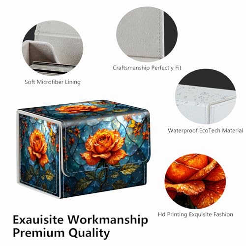 Strong Magnet for TCG MTG Commander Deck Box Playing Card Case Magic Deck Box Creative Pattern Trading Card Storage Box for Collectible Games, Golden Rose - color: Golden Rose