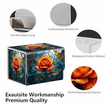 Strong Magnet for TCG MTG Commander Deck Box Playing Card Case Magic Deck Box Creative Pattern Trading Card Storage Box for Collectible Games, Golden Rose - color: Golden Rose