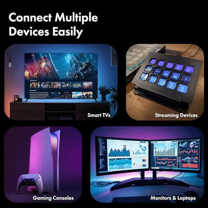 LED HDMI Wozoyo Cable V2.1 with Ethernet, 8k@60Hz, 4K@120Hz UHD Resolution, 16.5 Feet, 48 Gbps transfer Ultra high Speed, HDR/HDR10/Dolby Vision,Dolby Atmos and DTS:X, Compatible with all HDMI Devices - color: Black, size: 16.5 Feet