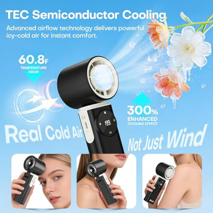 6000mAh Portable Handheld Fan with Ice Cooling, 199 Levels Stepless Speed, 20H Long Battery Life, 20000RPM Turbo Fan Rechargeable Personal Mini Fan for Travel, Outdoor, Makeup (Black) - color: Black