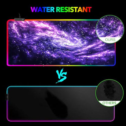 AIMSA RGB Mouse Pad LED Gaming Mouse Pad with 14 Lights Modes, Non-Slip Rubber Base Computer Carpet Desk Mat for PC Laptop (35.4 x 15.8 inch) Purple Blue Nebula - color: Purple Blue Nebula