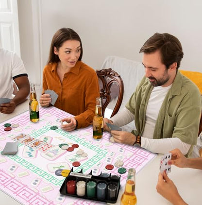 Pink Chinoiserie Mahjong Mat 31.5" x 31.5", Grandmillennial Pastel Pink Non-Slip Noise Reduction Mahjong Table Cover Accessories and Supplies for Dominoes Poker Card Board and Tile Games Gifts - color: Pink Chinoiserie
