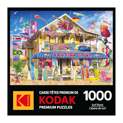 RoseArt Kodak Premium Surf Shack 1000 Piece Jigsaw Puzzle for Adults | 19.25" x 26.67" Finished Size, Fully Interlocking Pieces, Bonus Poster Included, Made in USA - style: Surf Shack
