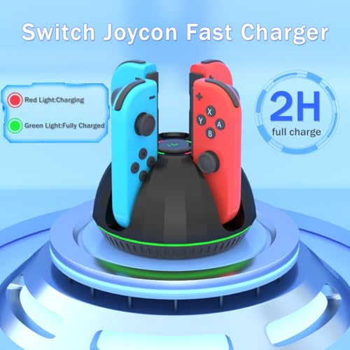 Switch Controller Charger for Nintendo Switch Joy Con,Charging Station for 4 Nintendo Joycons Controller with Led Indication,Joy Con Charging Dock Stand with USB Type C Charging Cable