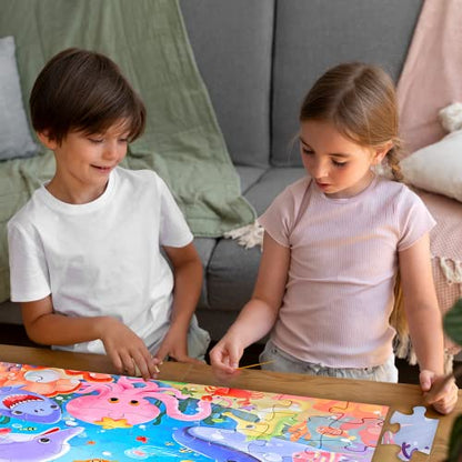 Jumbo Floor Puzzle for Kids,48 Piece Underwater Jigsaw Puzzle Ages 3-8 | Underwater Animal Puzzle,Extra-thick Cardboard,Preschool Learning Toy,35x24 in Completed,Educational Gift for Boys and Girls - style: Underwater
