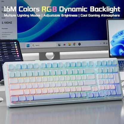 Aula F99 Wireless Mechanical Keyboard, Gasket Hot Swappable, Side Printed PBT Keycaps, RGB Backlit, Creamy Cute Sound Computer Gaming Keyboards, Tri-Mode BT/2.4GHz/USB-C Gaming Keyboard for PC/Tablet - color: Blue Purple
