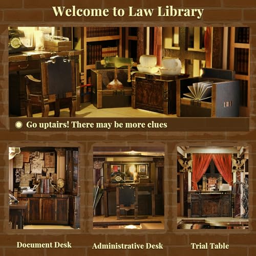 MiniCity Book Nook Kit, DIY Dollhouse Booknook, Book Nook Miniature Kit for Bookshelf Insert Decor Crafts for Adults Teen Halloween, 3D Wooden Puzzle with Led Light (Law Library) | 550-piece wood/paper/plastic kit with LED and dust cover; glue/tools inclu