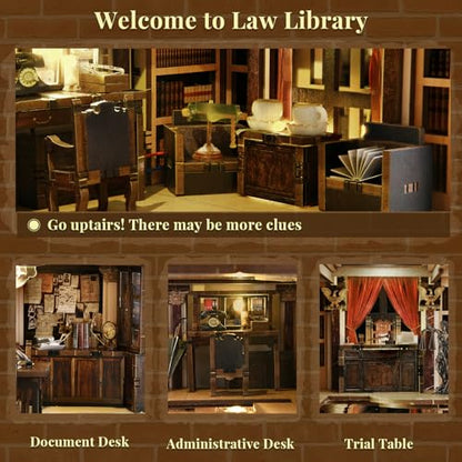 MiniCity Book Nook Kit, DIY Dollhouse Booknook, Book Nook Miniature Kit for Bookshelf Insert Decor Crafts for Adults Teen Halloween, 3D Wooden Puzzle with Led Light (Law Library) | 550-piece wood/paper/plastic kit with LED and dust cover; glue/tools inclu