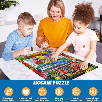 300 Pieces Puzzle for Adults | Flowers House Puzzle | Recycled Cardboard Large Piece Jigsaw Puzzles 300 Pieces | Challenging Game Home Decor Birthday Party Gift Toy 20.5 * 15 inch - style: FLowers House