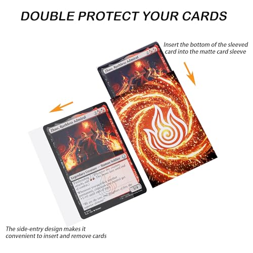 MTG Card Sleeves, Fire Style with Extra 100 Perfect Fit Inner Sleeves | Textured Matte Back, Double Protection, Standard Size - style: Fire
