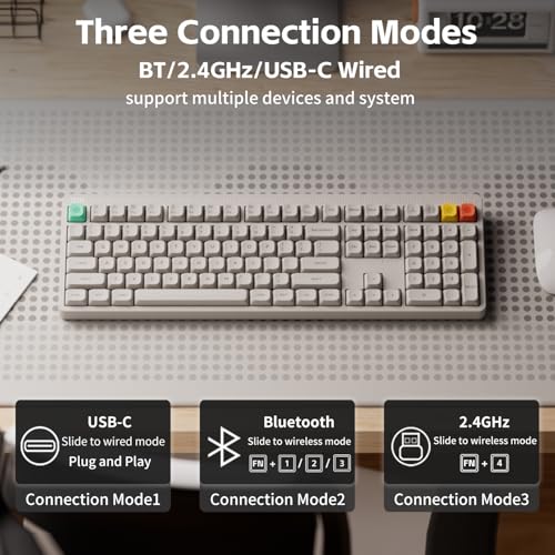 NuPhy Node100 Wireless Mechanical Keyboard, Hot Swappable Custom Bluetooth Keyboard, 109 Keys Computer Gaming Keyboards, Supports Touch Gestures, PBT Keycaps, RGB Backlit, Bluetooth/2.4GHz/USB-C - color: White, size: High-profile Blush Max Switch