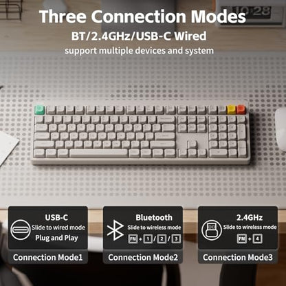 NuPhy Node100 Wireless Mechanical Keyboard, Hot Swappable Custom Bluetooth Keyboard, 109 Keys Computer Gaming Keyboards, Supports Touch Gestures, PBT Keycaps, RGB Backlit, Bluetooth/2.4GHz/USB-C - color: White, size: High-profile Blush Max Switch