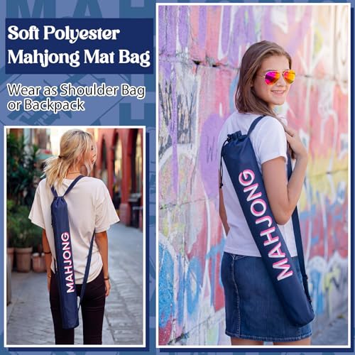 35 Inch Long Mahjong Mat Bag Waterproof Mahjong Mat Storage Carrying Bag Double Strapped Polyester Drawstring Lightweight Holder for Board Games Storage-mat Not Included(Navy Blue) - color: Navy Blue