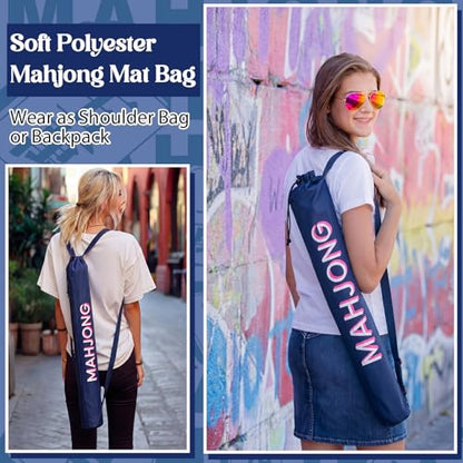35 Inch Long Mahjong Mat Bag Waterproof Mahjong Mat Storage Carrying Bag Double Strapped Polyester Drawstring Lightweight Holder for Board Games Storage-mat Not Included(Navy Blue) - color: Navy Blue