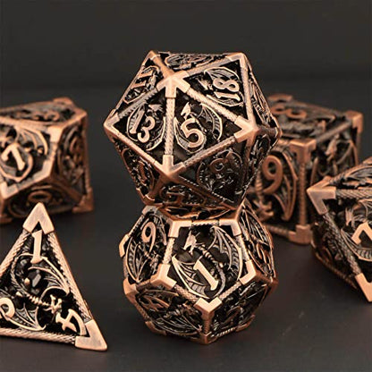 KERWELLSI Hollow DND Dice Set D&D with Gifts Box, 7pcs Polyhedral Metal D and D Dice for Role Playing Game, Dungeon Dragon Dice D20 D12 D10 D8 D6 D4 (Copper) - color: Copper