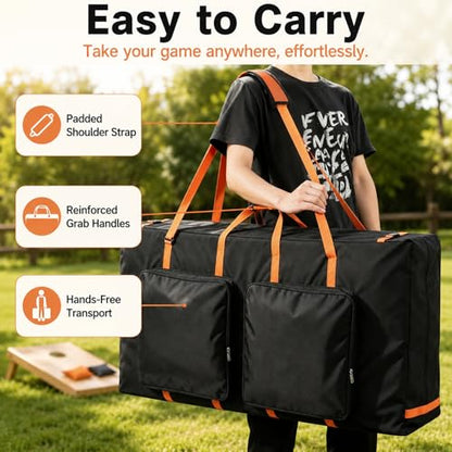 Cornhole Board Carrying Case – Heavy-Duty 600D Padded Bag with Shoulder Straps & Dual Accessory Pockets, Fits Regulation 4' x 2' Boards, Tailgate & Outdoor Games