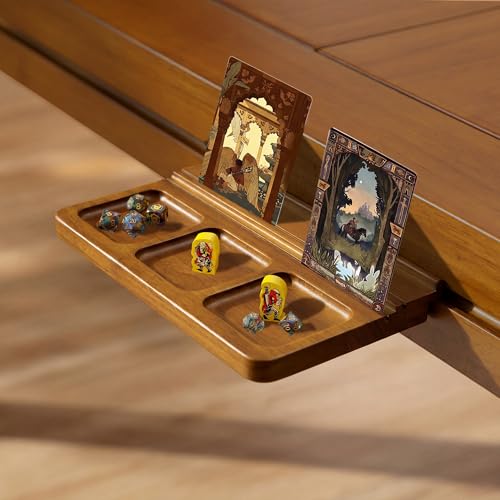 2-Pack Solid Wood Dice Tray with Card Holder Stand,Multi-Compartment Card Organizer & Playing Card Tray for Board Games, Tarot Cards, Coins, Tabletop Gaming Accessories (Oak)