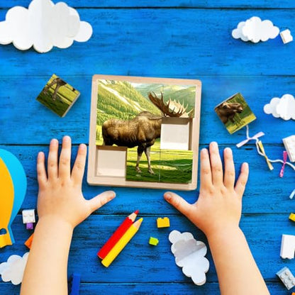 Wooden Cube Puzzle of Native North American Animals | Wooden Puzzles for Kids & Toddlers Ages 3 4 5 6 7 8 - style: American wildlife