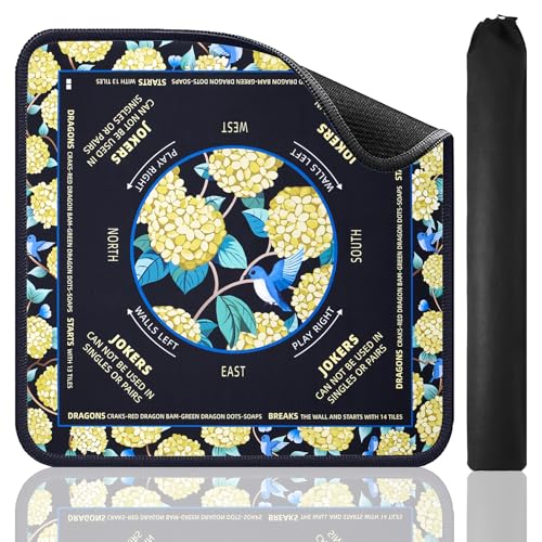 TIASUSAN American Mahjong Learning Mat (Black, 33” x 33”) with Carrying Bag, Anti-Slip, Noise-Reducing Mahjong Mat for Table - color: Black