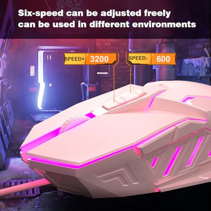 MageGee G10 Gaming Mouse Wired, 7 Colors Breathing LED Backlit Gaming Mouse, 6 Adjustable Speeds, Ergonomic Optical Computer Mouse with 7 Buttons for Windows PC Gamers - color: pink