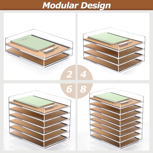 SANRUI 2 Tier Acrylic Stackable Paper Letter Tray, Vertical A4 File Desk Organizer and Accessories Sorter Tray, Clear Workspace Office Supplies Organizers, 12inx9.25inx3.42in - style: Vertical Thin 2 Tier Trays