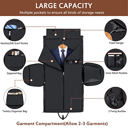 Garment Bag for Travel Convertible Carry on Travel Duffel Bag for Men Women | 3PCS Large Weekender Bag with Waterproof Shoes Pouch 2 in 1 Hanging Clothes Suit Dress Bag Travel Garment Duffel Bag 56L - color: C1-Black-1pc
