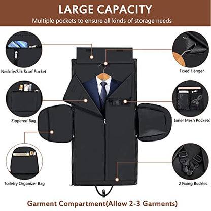 Garment Bag for Travel Convertible Carry on Travel Duffel Bag for Men Women | 3PCS Large Weekender Bag with Waterproof Shoes Pouch 2 in 1 Hanging Clothes Suit Dress Bag Travel Garment Duffel Bag 56L - color: C1-Black-1pc