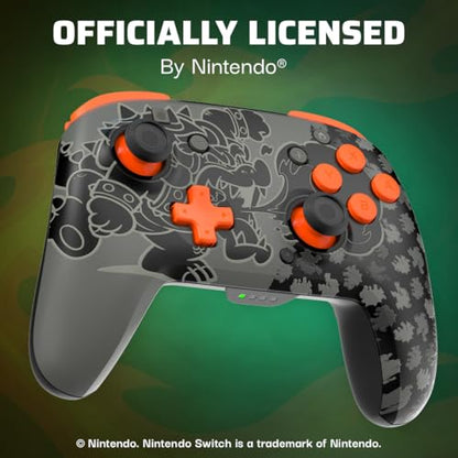 PDP REMATCH GLOW Wireless Nintendo Switch Pro Controller, Full Motion Controls – Licensed for Nintendo Switch. & Lite & OLED Model, Rechargeable Battery Power, Glow in the Dark: Blackout Bowser - color: Bowser
