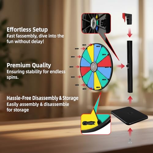 Pionites 12 Inch 12 Slots Prize Wheel Tabletop Fortune Spin with Dry Erase Marker and Eraser for Engaging Home Parties, Trade Show, Carnival Events (12'' 12slots)
