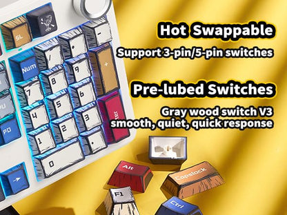 x Aula F99 Pro Mechanical Keyboard, Wireless Gaming Keyboards RGB Backlit Hot Swappable Custom Creamy Bluetooth Computer Keyboard, Tri-Mode BT5.0/2.4GHz/USB-C, Pre-lubed Switches PBT Keycaps | 99 Keys,8000mAh Rechargeable,Hot Swappable Custom,RGB Backlit,