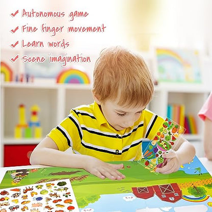 ASTARON Reusable Sticker Book for Toddlers, 88 Pcs Farm Harvest Stickers Road Trip Activities Car Airplane Activities Travel Toys for Kids, Kids Quiet Time Activities (2-6 Age) - style: Farm harvest