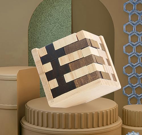 Ahyuan Wooden Brain Teaser Puzzle Cube Wooden Puzzles T-Shaped Jigsaw Logic Puzzle Educational Toy for Kids and Adults by AHYUAN (Brown and Natural) - color: Brown and Natural